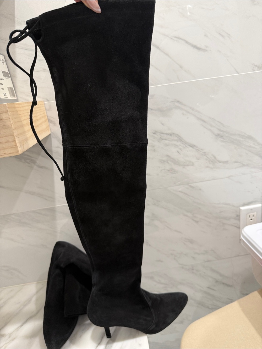 Stuart Weitzman Black Suede Over-the-Knee Pointed Toe Boots